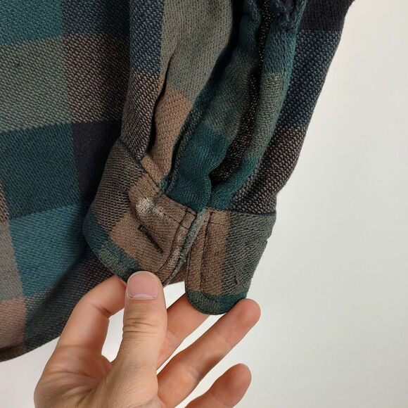 VTG Hickory Shirt Co green/tan plaid 1/4 zip distressed flannel mens M-Tall - Picture 4 of 9